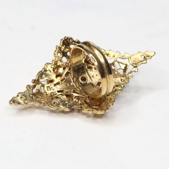 Ornate Goth Victorian Ring Marbled Stone Gold Green White Renaissance Statement - Picture 4 of 8